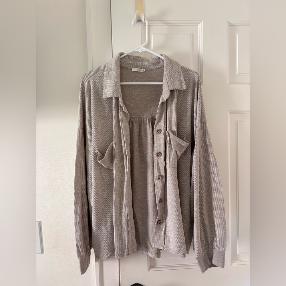 Gray ribbed boho shacket